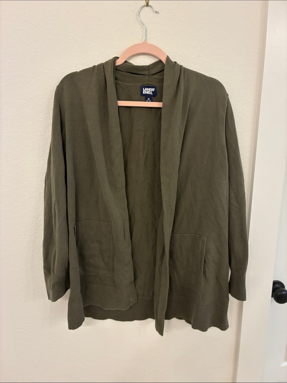 Lands’ End Olive Cotton Knit Cardigan | Size 1X Fall Winter Office and Casual